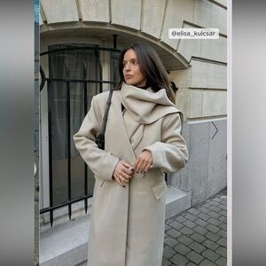 Lydia Tomlinson X NA-KD Scarf Detail Coat in Beige/Taupe